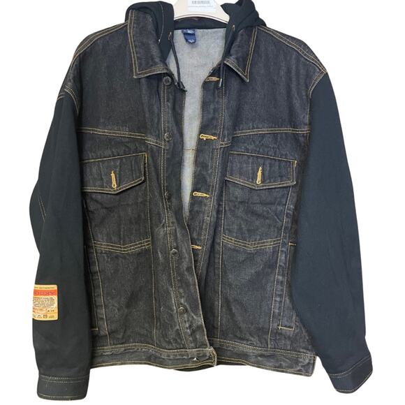 ROOKY Authentic men’s jacket hip hop hood black denim fleece warm size Large
